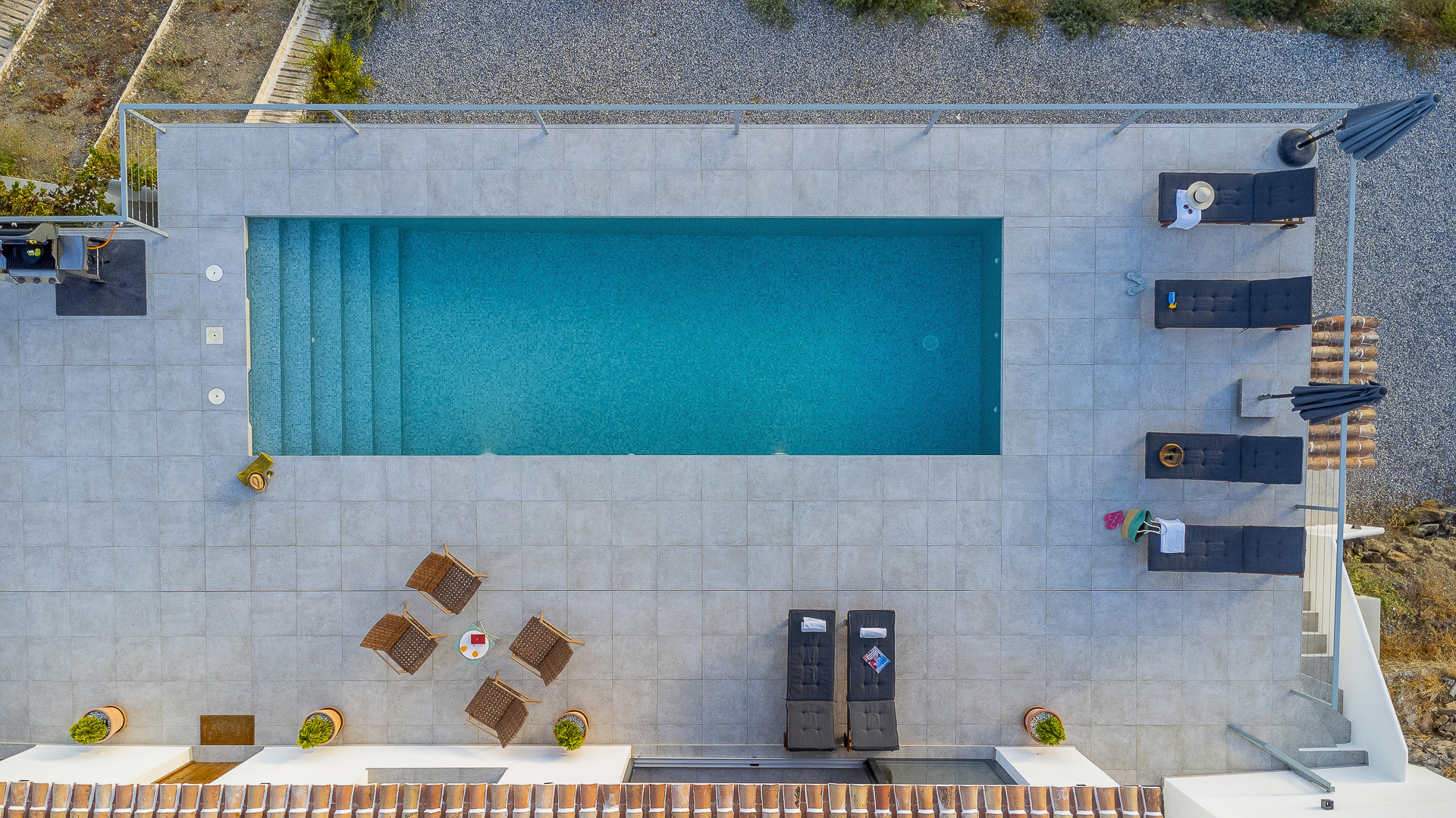 Aerial view of terrace and pool